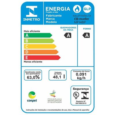 Fogão Mueller 4 Bocas Preto Com Acendimento Automático Total MFI4BF Bivolt