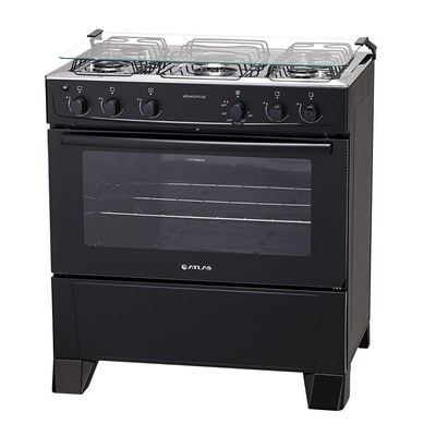 Fogão 5 Bocas Atlas Mônaco Plus Com Mesa Inox E Acendimento Automático Preto Bivolt