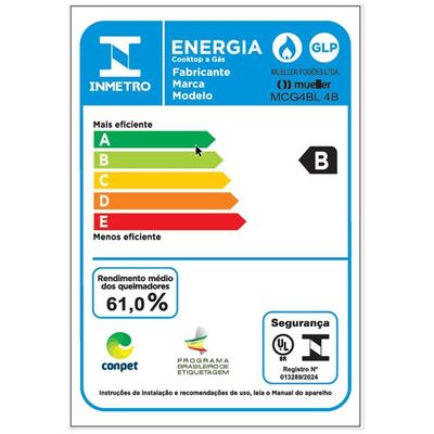 Cooktop Mueller 4 Bocas De Alumínio 59cm Com Grade Dupla MCG4BL Bivolt