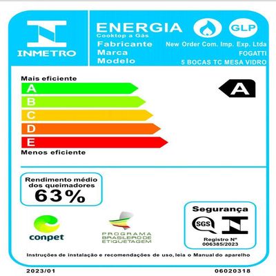Cooktop Fogatti Safe Ferro Fundido 5 Bocas Tripla Chama Glp Preto Bivolt