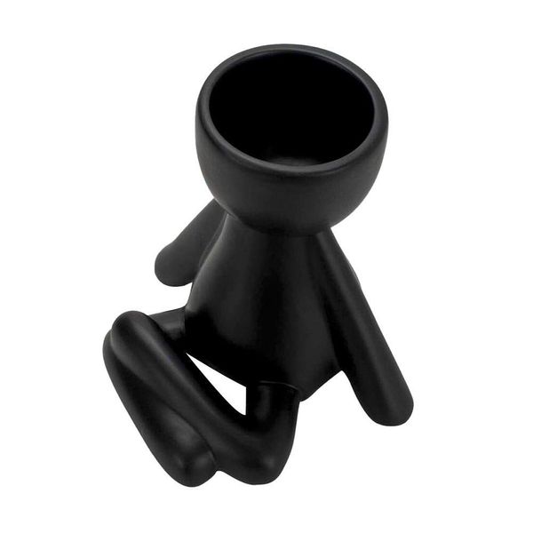 Vaso Decorativo Bravadecor Bob Robert Planta Em Cerâmica Preto