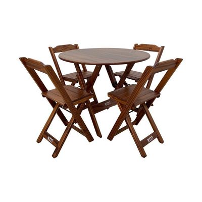 Conjunto Dobrável Mesa De Madeira 90cm Redonda Com 4 Cadeiras Imbuia - Cor: Marrom