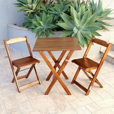 Jogo De Mesa Com 2 Cadeiras Dobravel 70x70 Para Bar E Restaurante - Imbuia - Cor: Marrom