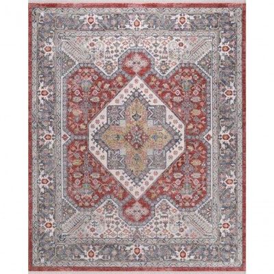 Tapete Turco Para Sala Coliseo 05 -300 X 400Cm Cinza E Vermelho