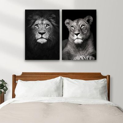 Quadro Decorativo Dupla Leão E Leoa