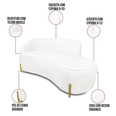 Sofá 3 Lugares Orgânico 180cm Pé Ferro Dou Morgan Bouclê L01 - D'rossi Cor Off White