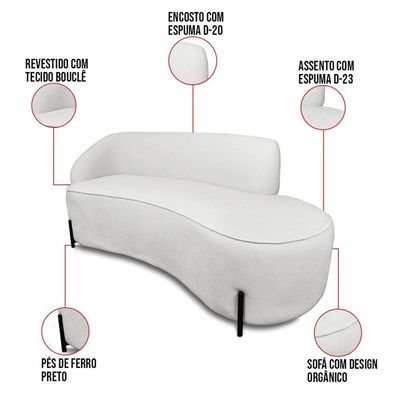 Sofá 2 Lugares Orgânico 140cm Pé Ferro Pto Morgan Bouclê L01 - D'rossi Cor Cinza