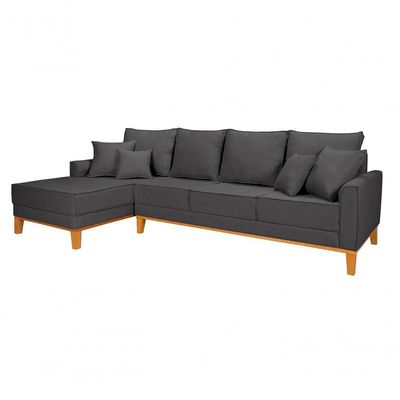 Sofá Living 4 Lugares Beny Com Chaise Lado Esquerdo Linho Império Grafite 199