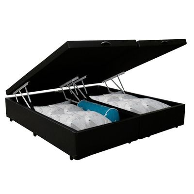 Cama Box Baú Casal Bipartido Sintético Sereneprime Preto 138x188x44.