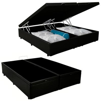 Cama Box Baú Casal Bipartido Sintético Sereneprime Preto 138x188x44.