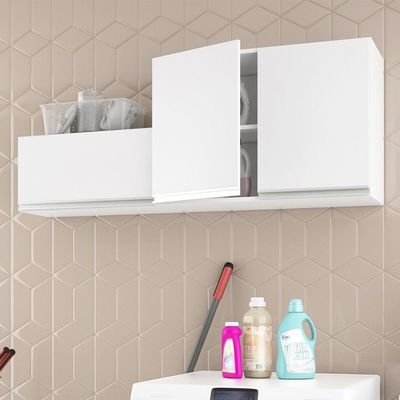 Kit área De Serviço E Lavanderia Com 02 Armários Aéreo 80cm 100% Mdf Branco - Abmaza