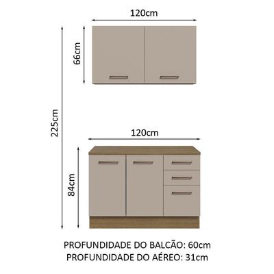 Kit Balcão E Armário Aéreo 120cm Rustic/Crema