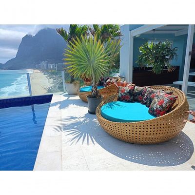 Chaise Sofá Redondo Concha 1,60m Fibra Para Jardim Piscina Nossa Kasa Móveis Palha