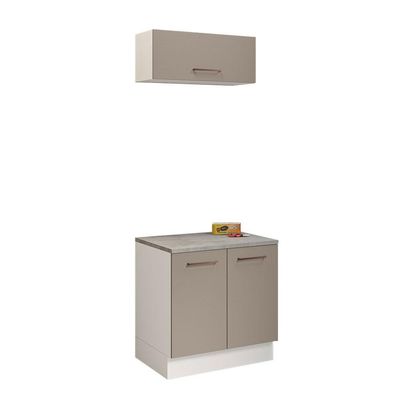 Kit Balcão E Armário Aéreo 80cm Branco/Crema
