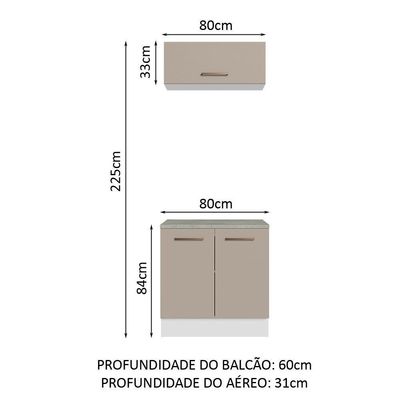 Kit Balcão E Armário Aéreo 80cm Branco/Crema