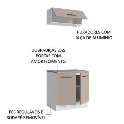 Kit Balcão E Armário Aéreo 80cm Branco/Crema