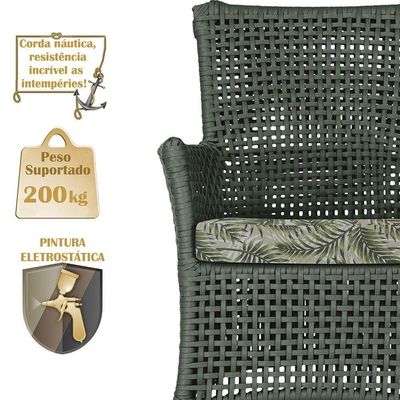 1 Sofá E Mesa Centro Igapó Em Alumínio Corda Náutica Trama Verde