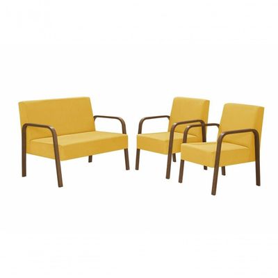 Conjunto Luna Braço Madeira Amarelo