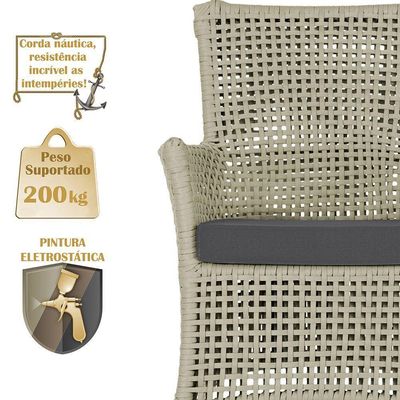 2 Sofás E Mesa Igapó Alumínio Preta Corda Náutica E11 Trama Rami