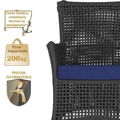 2 Sofás E Mesa Igapó Alumínio Preta Corda Náutica E10 Trama Preto