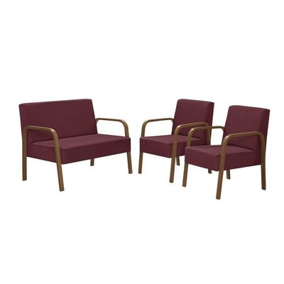 Conjunto Jade Braço Madeira Suede Bordô