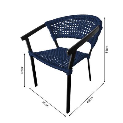 Kit 4 Cadeiras Sofia Corda Náutica Base Em Alumínio Preto-azul Marinho - Cor: Azul