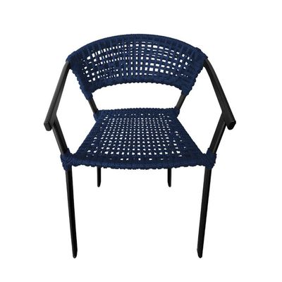 Kit 4 Cadeiras Sofia Corda Náutica Base Em Alumínio Preto-azul Marinho - Cor: Azul