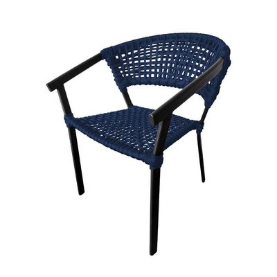 Kit 4 Cadeiras Sofia Corda Náutica Base Em Alumínio Preto-azul Marinho - Cor: Azul