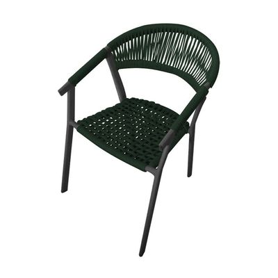 Kit 2 Cadeiras Decorativa Joana Em Corda Náutica E Base Em Alumínio Preta - Verde Musgo - Cor: Verde