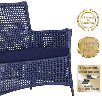 1 Sofá E Mesa Igapó Alumínio Marrom Corda Náutica E10 Trama Azul
