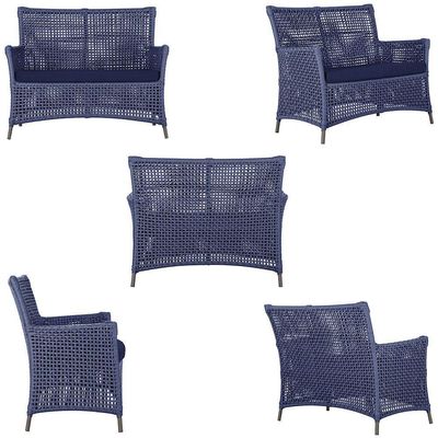1 Sofá E Mesa Igapó Alumínio Marrom Corda Náutica E10 Trama Azul