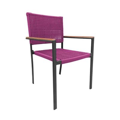 Kit 4 Cadeiras Piracicaba Corda Náutica Braço Com Detalhe Em Madeira Base Alumínio Preto-rosa Rosa