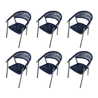 Kit 6 Cadeiras Decorativa Joana Em Corda Náutica E Base Em Alumínio Cinza- Azul Marinho - Cor: Azul