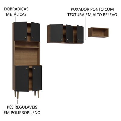 Kit Área Serviço Lavanderia 235cm Rustic/Preto Gourmet