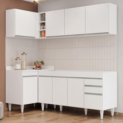 Armário De Cozinha Modulado De Canto Direito 4 Peças Cp40 Balcão Sem Tampo Branco - Lumil