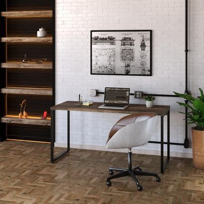 Mesa Office 150X60X75Cm Carvalho Dark / Est.Preta