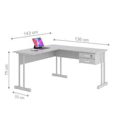 Mesa De Computador Em L Com Gaveta Lima Cinza