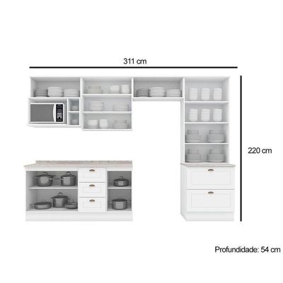 Cozinha Completa 9 Peças Americana 4 Aéreos 2 Balcões 1 Paneleiro 2 Complementos C5p53 Branco