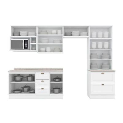 Cozinha Completa 9 Peças Americana 4 Aéreos 2 Balcões 1 Paneleiro 2 Complementos C5p53 Branco