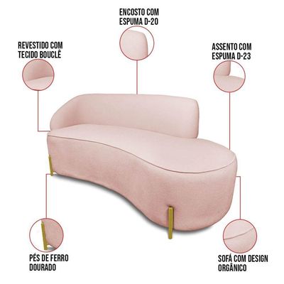 Sofá 4 Lugares Orgânico 220cm Pé Ferro Dou Morgan Bouclê L01 - D'rossi Cor Rose