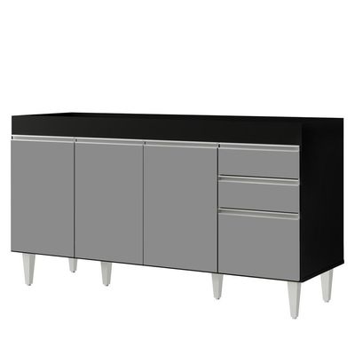 Armário De Cozinha Modulado De Canto Direito 4 Peças Cp40 Balcão Sem Tampo Preto-cinza - Lumil
