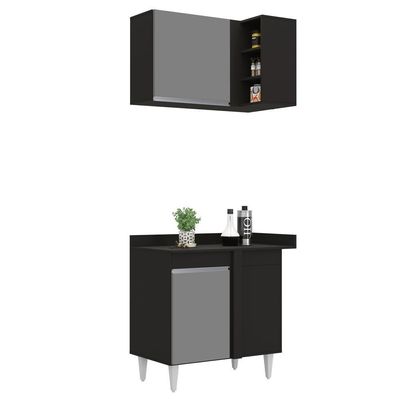 Armário De Cozinha Modulado De Canto Esquerdo 4 Peças Cp50 Balcão Com Tampo Preto-cinza - Lumil