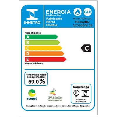 Cooktop Mueller 5 Bocas 77cm com Grade Dupla MCG5BM Bivolt