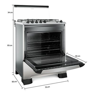 Fogão Mueller 5 Bocas Decorato Inox Com Tripla Chama Inox Bivolt
