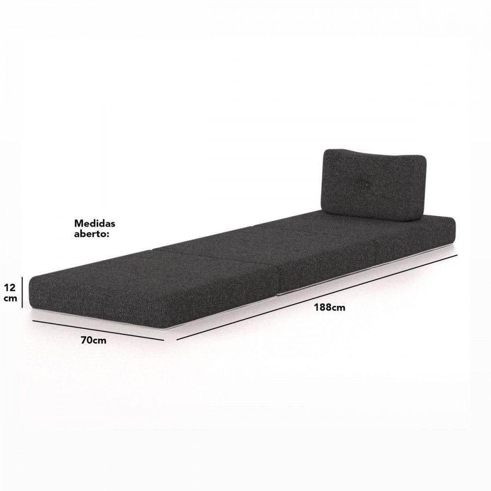 Colchonete Solteiro Pro Dormir Puff Multiuso Com Travesseiro 70x188x12 Grafite Probel Grafite
