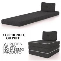 Colchonete Solteiro Pro Dormir Puff Multiuso Com Travesseiro 70x188x12 Grafite Probel Grafite