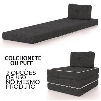 Colchonete Solteiro Pro Dormir Puff Multiuso Com Travesseiro 70x188x12 Grafite Probel Grafite