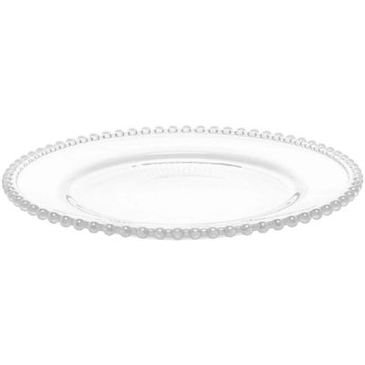 Conjunto 4 Pratos Rasos de Jantar em Cristal Wolff Pearl 28cm Transparente com Borda
