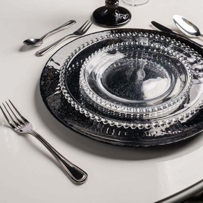 Conjunto 4 Pratos Rasos de Jantar em Cristal Wolff Pearl 28cm Transparente com Borda