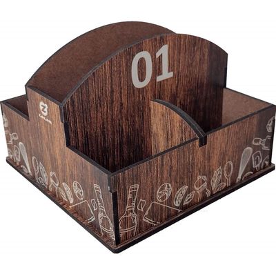 10 Porta Guardanapos Sachê de Mesa MDF Restaurante 1 ao 10 Zanline Marrom
